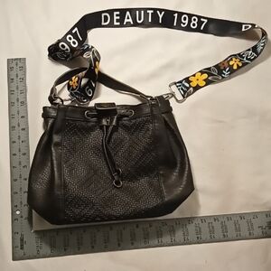Black Quilted Shoulder Bag with Textured Design